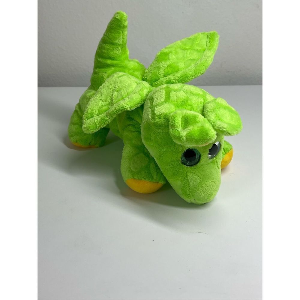 Hug Fun Plush Dragon Green Yellow Glitter Eyes Hearts 12" Baby Dragon Stuffed